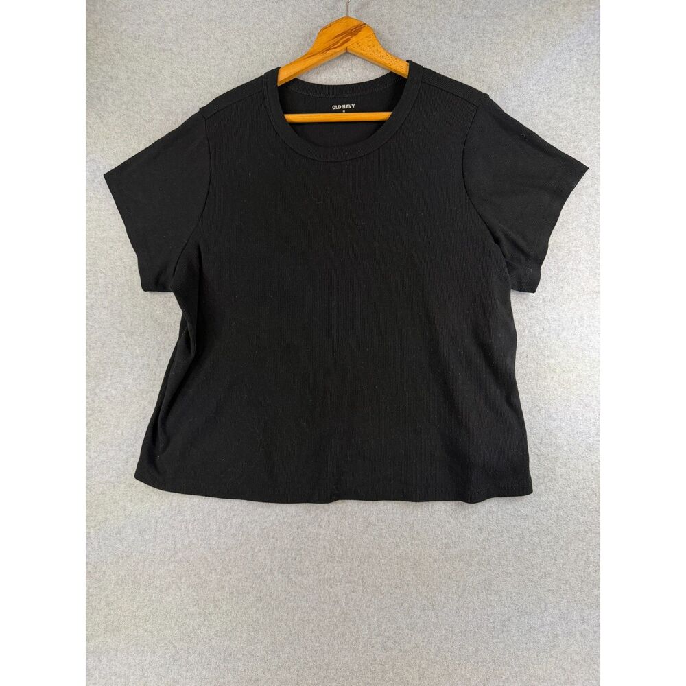 Old Navy Women’s 3X Black Ribbed Short Sleeve Crew Neck T-Shirt 3736